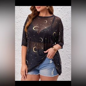 Oversized Mesh Moon Print Top